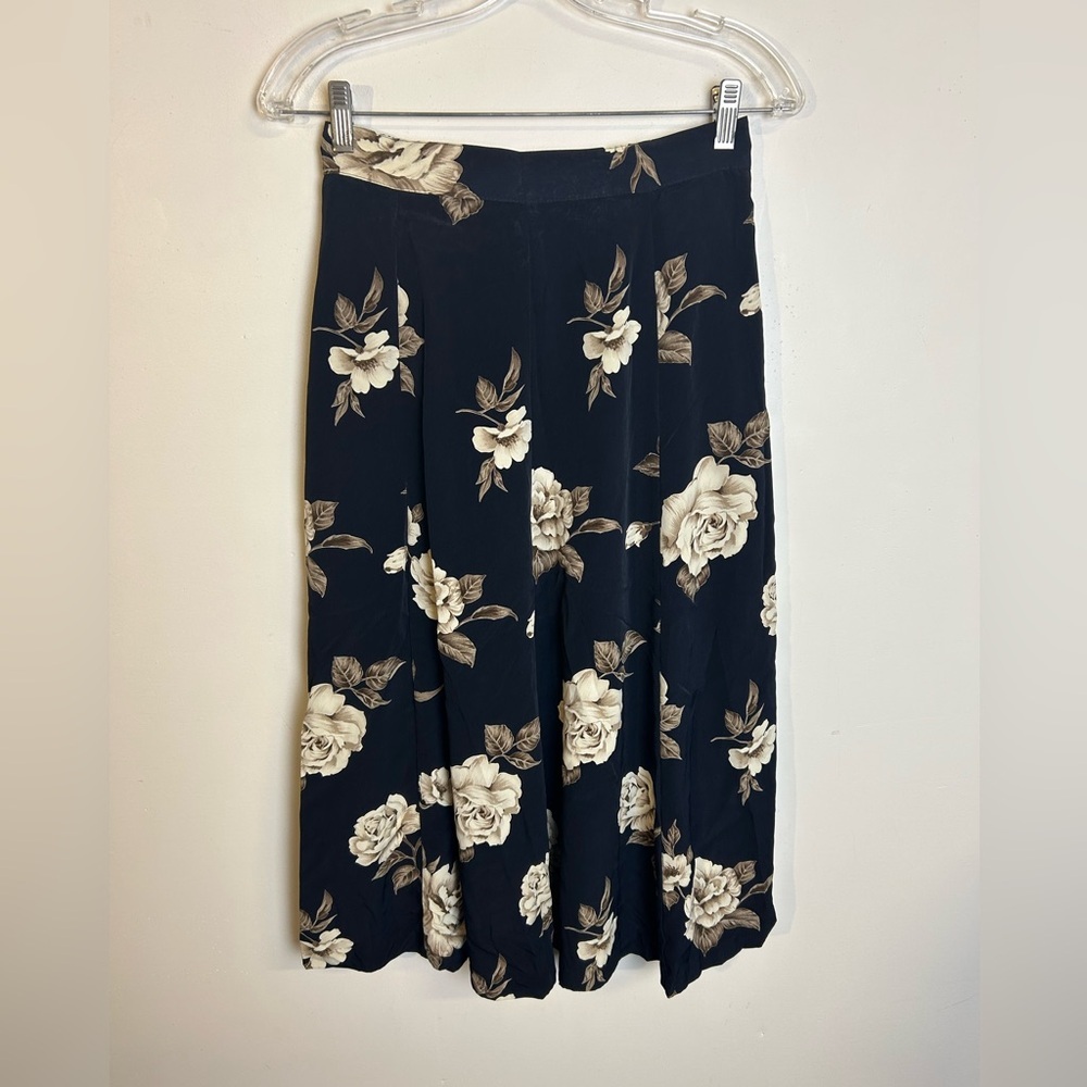 Vintage Alfred Dunner Floral Black-Cream Women's Midi Skirt Size 10 Vacation